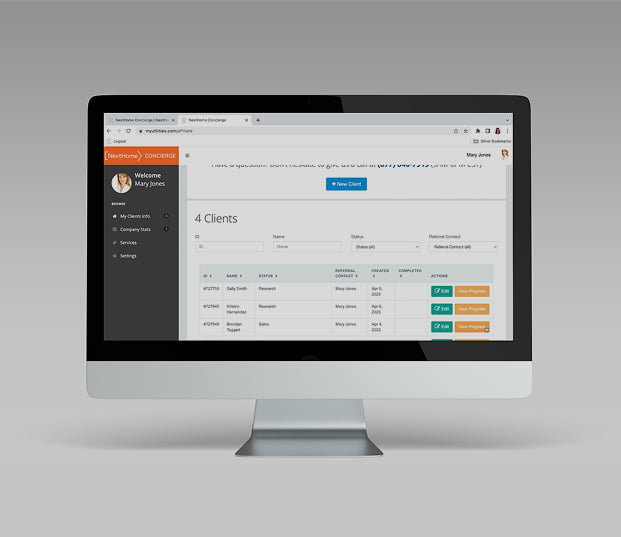 Mockup of NextHome Concierge website on a monitor screen